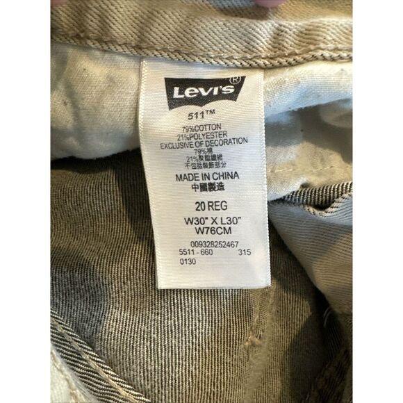 Levis Size 20reg Boys Youth Jeans 511 Slim Performance Mid Rise Beige Denim - Picture 8 of 12